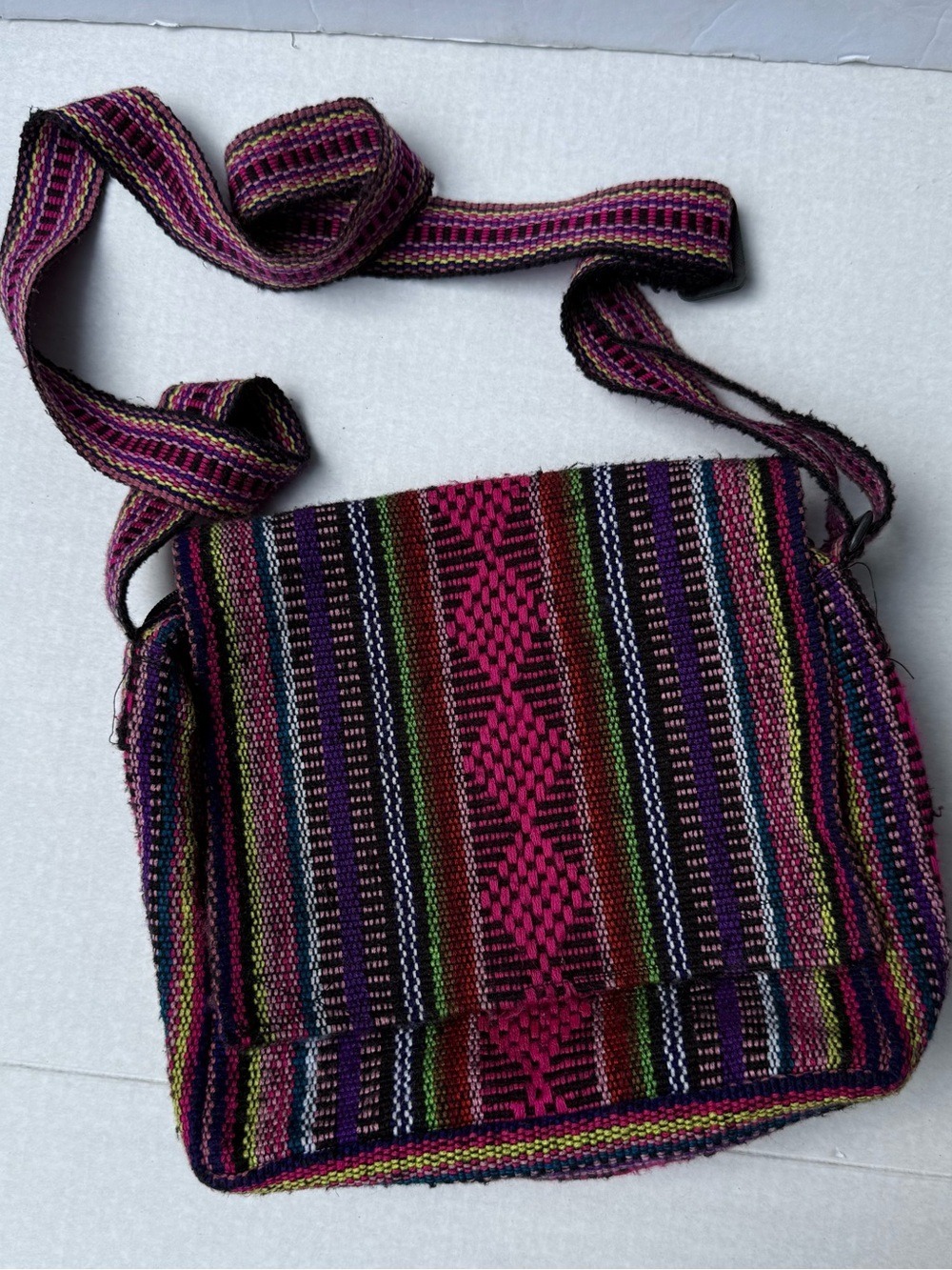 Colorful Woven Boho Crossbody Shoulder Bag Multicolor Striped Textile Purse - Picture 5 of 8